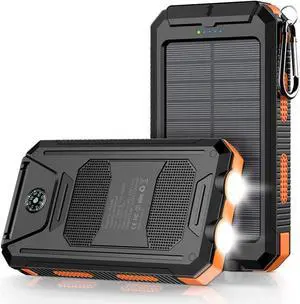Power Bank Solar Charger 36800mAh 5V3.1A QC 3.0 Dual 2 USB Port Built-in Powerful Flashlight IPX7 Waterproof Dustproof Shockproof(Orange)