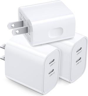 USB C Fast Charger Block, Costyle 3 Pack 20W Dual Port USB C Charging Block Brick, Double C Type Charger Cube for iPhone 16 15 14 13 12 11 Pro Max Plus XS XR iPad Airpods(White)