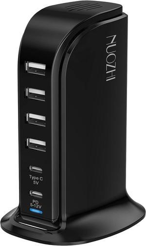 USB Charging Station for Multiple Devices - 6 in 1 USB Hub with 6 USB Ports 1 PD Port(5-12V/18W) 42W USB Charging Station Multiports Universal Desktop Phone Charger for Travel Black