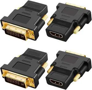 Gold-Plated HDMI to DVI Adapter Bi-Directional DVI Male (24 + 5) to HDMI Female Converter Adapter for Projector HDTV PC TV for PS3 for PS4 (4 Pack)