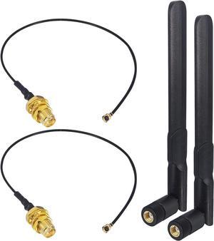 8dBi Dual Band Wireless Network WiFi RP-SMA Male Antenna + 17cm IPEX to RP-SMA Female Pigtail Cable for PCIE Network Card(2 Pack)
