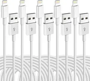 5Pack(3/3/6/6/10FT) Lightning Cable Fast Charging Cable MFi Certified Original iPhone Charger Cord Compatible for iPhone 14/13 mini/13/12/11 Pro MAX/XR/XS/8/7/Plus/6S/SE/iPad-White