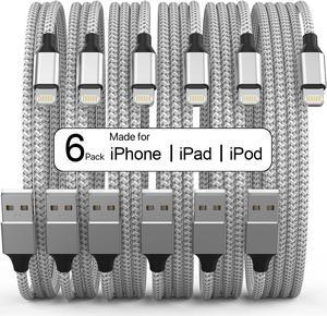 Lightning Cable [Apple MFi Certified] iPhone Charger 6Pack [3/3/6/6/6/10 Ft] Apple Charging Cable Fast Charging High Speed USB Cable Compatible iPhone 14/13/12/11 Pro Max/XS MAX/XR/XS/8-Silver&Grey
