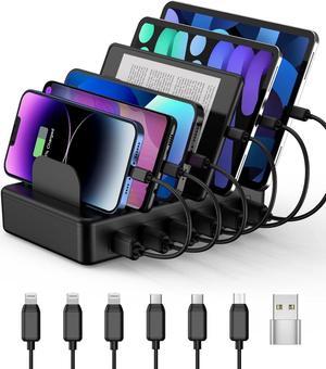 Charging Station 50W 6 Ports Multi Charger Station with 6 Charging Cables USB Charging Dock for Multiple Devices Compatible with Cellphone iPad Kindle Tablet and Other Electronic