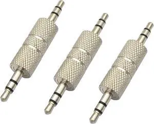 NW GenHaoQi 3Pcs Metal Silver 3 Pole 3.5mm Male to Male Audio Adapter 1/8 Coupler Joiner Stereo Jack Adapter Connectors Compatible for Laptop MP3 Miniature TV Tuning Equipment Car Audio etc.
