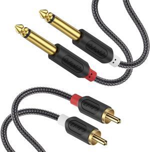 Dual 1/4 inch TS to Dual RCA Stereo Audio Interconnect Cable Gold Plated Audiowave Series 2X 6.35mm Male TS to 2 RCA Male Stereo Audio Adapter with PVC Shelled Housing and Nylon Braid 15 Feet