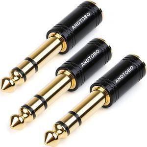 1/4(6.35mm) Male to 1/8 (3.5mm) Female Stereo Audio Jack Pure Copper Adapter for Headphone Amp 3 Pack-Black