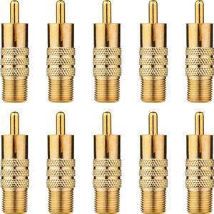 10-Pack F-Type Female to RCA Male Coaxial Cable Audio Video Adapter Gold Plated Connector Straight Coupler