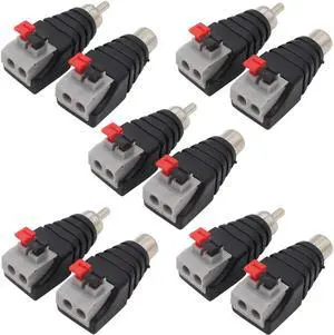 Speaker Phono Wire Cable to Audio Male Female RCA Connector Adapter Plug Jack 10 Pack (5 Male and 5 Female)