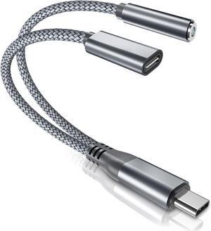 USB C 3.5mm Headphone Adapter and Charger 2-in-1 Type C Earphone Audio Aux Jack with PD Charging for iPad 10 Pro 11 12.9 Air 4 5 Mini 6 15 Samsung Galaxy S22 S23 FE Ultra Z Flip Fold 3 4 5 A54 iPhone
