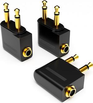 Airplane Headphone Adapter Gold Plated Dual 3.5mm Male to 3.5mm Female Airplane Headphone Adapter for Audio Jack to Plug Air Plane Flight Connector Dual Socket Earphone - 3pack