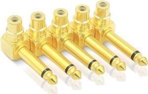 RCA to 1/4 Audio Adapter 90 Degree 6.35mm Mono Plug Male to RCA Female Connectors (RCA to 1/4 Adapter-6Pack)
