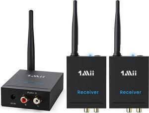 3-in-1 2.4GHz Wireless Audio Transmitter and Receiver for TV 20ms Ultra Low Delay RCA Out/in 320 ft Range Wireless Adapter for Subwoofer to TV/PC/CD Player 2 Receivers for Two Speakers