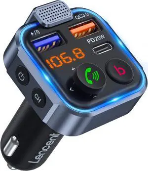 FM Transmitter in-Car Adapter Type-C PD 20W+ QC3.0 Fast USB Charger Wireless Bluetooth 5.0 Radio Car Kit Hands Free Calling Mp3 Player Receiver Hi Fi Bass Support U Disk