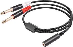 1/4 Female Splitter 6.35mm 1/4 in TRS Stereo Female to Dual 1/4 in TS Mono Male Breakout Cable 12 inches /30cm