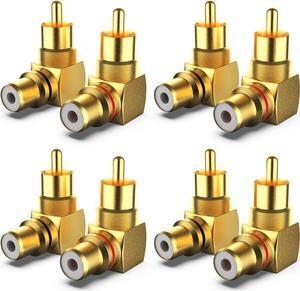 RCA Right Angle Adapter Gold-Plated 8-Pack 90 Degree Metal RCA Male to RCA Female Connector Adapter (4 Black + 4 Red)