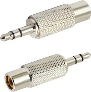 RCA to 3.5MM Audio Adapter Metal 3.5mm (1/8 Inch) Stereo Plug Male to RCA Female Jack Adaptor Connector(Silver)(2 Packs 3-Pole)
