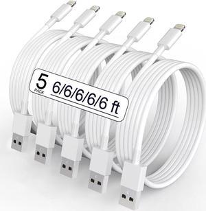 5 Pack(6FT)Original[ MFi Certified] iPhone Charger Lightning Cable Fast Charging Cord iPhone Charging Cable Compatible iPhone 14 Pro Max13/12/11 Pro Max/Mini/XS MAX/XR/XS/X/8/7/Plus iPad AirPods
