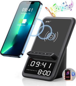 Wireless Charging Station with Bluetooth Speaker and Alarm Clock, 4 in 1 Wireless Charger Compatible with iPhone15 14 13 12 11 Pro Max Series, Series and Other Android Phones(Black)