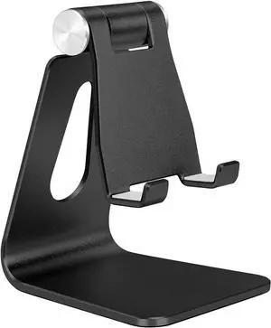 Black Foldable Aluminum Alloy Cell Phone Holder Tabletop Metal Phone Stand with Adjustable Angle by Swivel Axis Smartphone Cradle