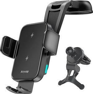 15W Fast Wireless Car Charger Mount - Auto Alignment Clamping Wireless Car Phone Charger Dashboard Windshield Wireless Charging Car Holder for iPhone14/13/12/11/Pro Max/Samsung Galaxy (Dual Coil)