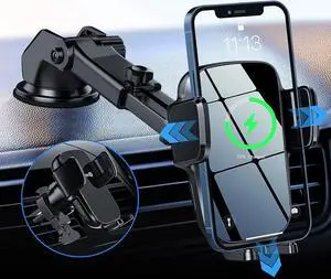 Wireless Car Charger Mount, 15W Fast Charging Auto-Clamping Car Phone Holder, Windshield Dashboard Air Vent Car Charging Holder for iPhone Samsung Google LG etc