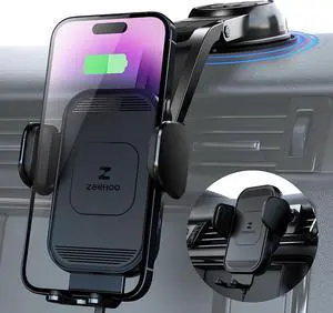 ZeeHoo Wireless Car Charger, 15w Fast Charging, Auto Clamping Car Phone Mount, Cell Phone Holder Charger, for iPhone 15 14 13 12 11 Pro Max Xs, Etc. (Black)