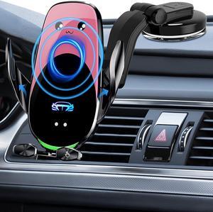 Wireless Car Charger Mount Fast Charging Auto Clamping 15W Intelligent Dual Control Induction Car Phone Holder Mount Wireless Charging Compatible with All iPhone Android Smartphone (Pink-B)
