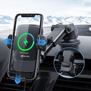 Wireless Car Charger Mount 15W Wireless Fast Charging Car Phone Holder Mount Power-Off Delay Auto Open & Clamping Dashboard Air Vent Clip Windshield Car Mount Compatible for iPhone Samsung