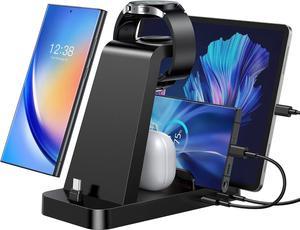 Charging Station for Samsung 5 in 1 Charger Stand for Multiple Devices Samsung S23 Ultra S22 S21 S20 Note 20 10 Z Flip Z Fold Galaxy Buds Tablets  Wireless Watch Charger for Galaxy Watch 5 Pro 4 3