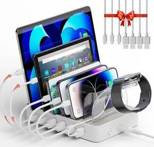Unitek Multi USB Charging Station - 6 Port USB C Charging Dock with 2 PD 20W, Multiple Devices Charging Station Organizer for iPad, iPhone, iWatch, Samsung, Tablets and More