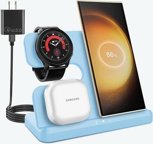Charging Station for Samsung 3 in 1 Wireless Charger for Android Samsung Galaxy Z Fold5 Z Flip5S23 UltrlS22 UltraS23 S23Z Fold 4Flip 4S22 Galaxy Watch 66 classic55 Pro4Sky Blue