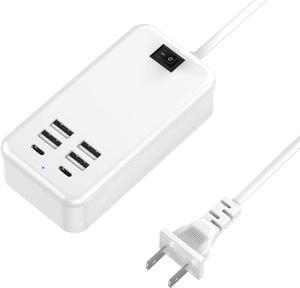 USB C Charger Station 6 Ports USB Charging Station Multi USB Charging Station Compatible with iPhone/Samsung/Tablet and Other Multiple Devices Power Strip with ON/Off Switch