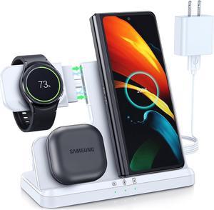 Wireless Charging Station for Samsung 3 in 1 Wireless Charger Compatible for Samsung S23 Ultra Plus S22 S21 S20 Z Flip 543 Fold Note20 Galaxy Watch 66 Classic55 Pro43 Galaxy BudsWhite
