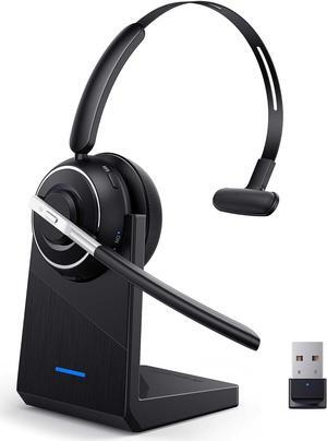Bluetooth Headset, Wireless Headset with Microphone for PC, V5.2 Computer Headset with Noise Cancelling Mic, USB Dongle, Charging Base & Mute Button for Work, Cell Phones, Computer (Black)