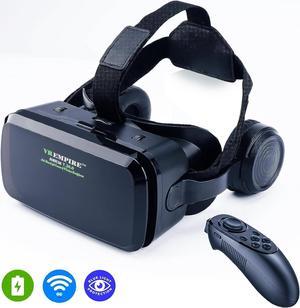 Cell Phone Virtual Reality vr headsets VR Headset Phone VR Headset VR Headset for iPhone VR Headsets for Phone with Wireless Earphones AntiBlue Lights iPhone VR Headset BlackR