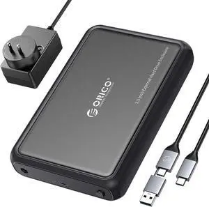 3.5 Hard Drive Enclosure SATA to USB C for 3.5 2.5 Seagate Samsung WD Crucial SanDisk HDD SSD ABS+Metal Shell Support UASP&Trim Up to 20TB Carry 2-in-1 USB C to USB C/A Cable (DDL35C3)
