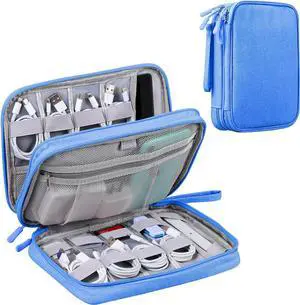 Large Electronics Organizer Case Travel Essentials Pouch Bag for Cables Charger & Cords 7.9 Inch Tablet Magic Mouse (Sky Blue Two Layers-L)