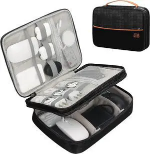 C Large Electronic Organizer, Double Layer Portable Waterproof Travel Cable Organizer Bag Pouch for Electronics Accessories, Travel Storage Bag for Tablet,Cable,Cord,Charger,Earphones(Black)
