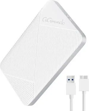 2.5 Hard Drive Enclosure 5Gbps USB 3.0 to SATA III External HDD Enclosure for 2.5inch 9.5mm 7mm SSD HDD Supports UASP SATA III (White)