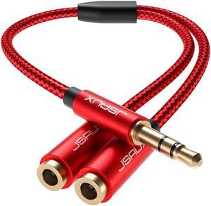 Headphone Splitter 3.5mm Audio Splitter 2 Female to 1 Male Dual Headphone Adapter Compatible with PS4 PS5 Xbox Nintendo Switch PC Gaming Headsets Phone Tablet Laptop and More-Red