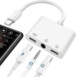 USB TYPE C to 3.5mm Headphone and Charge Adapter 3-in-1 Type C to Dual Aux Audio Jack and Fast Charging Dongle Cable Compatible with Galaxy S23 Ultra S22 S21 S20 Note 20 iPad Pro Pixel 7 Plug and Play