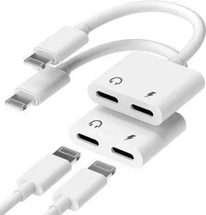 [Apple MFi Certified] 2PACK iPhone Headphone Adapter 2 in 1 Dual Lightning Port Headphone Audio and Charge Splitter Dongle Headphones Adapter Aux Cord Compatible with iPhone 14/13/12/1 1/SE/XR/X/8/7