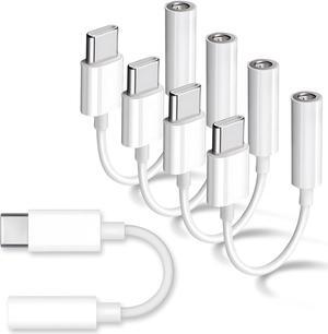 [5 Packs] USB Type C to 3.5mm Female Headphone Jack Adapter USB C to Aux Audio Dongle Cable Cord Compatible with Galaxy S22 S21 S20 Plus/Ultra Note 10 iPad Pro MacBook Pixel (White)