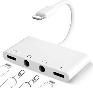 iPhone Headphone Splitter 4 in 1 iPad Headphone Adapter with Dual 3.5mm Aux Audio Splitter +Lighting Headphone Jack + iPhone Charging Port Dongle for iPhone14 13 12 11 X 8 7/ iPad