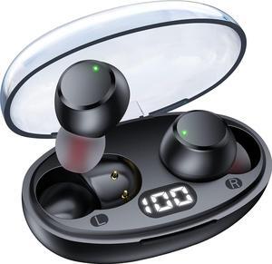 Ear Buds Wireless Earbuds Bluetooth 5.4 Headphones with LED Power Display IPX8 Waterproof Mini Earbud Built-in Mic Calls Ultra-Light Stereo Earphones for Sports Gym Running Workout Black S