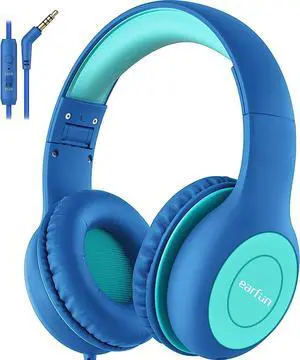 Kids Headphones Wired with Microphone 85/94dB Volume Limit Headphones for Kids Portable Wired Headphones with Shareport Stereo Sound Foldable Headset for School/Tablet/iPad/Kindle Blue Green