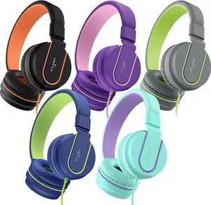 Kids Headphones 5 Pack Bulk for K-12 School Classroom Wired Headset with Microphone for Students Children with 93dB Volume Limited 3.5mm Jack for Chromebooks Tablets Laptop (Multicolor)