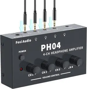 PH04 4 Channel Headphone Amplifier Stereo Audio Amp with 12V 1.5A Power Adapter Ultra-Compact Portable Headphone Splitter for Studio and Stage