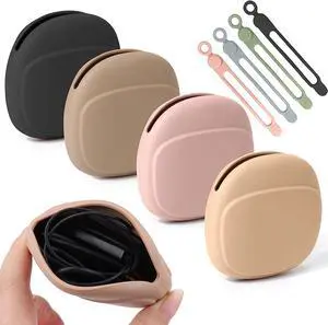 4 PCS Headphone Organizer and Silicone Cable Ties Silicone Pouch for Storing Earbuds/USB Flash Drive/Keys/Mini Lipstick Cord Organizer Winder Holder Keeper Manager Management for Home or Workplace
